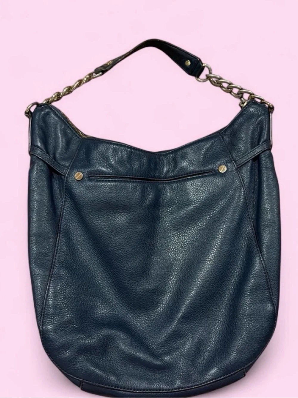 Michael Kors Black Pebbled Leather Hobo with Gold Chain Detail